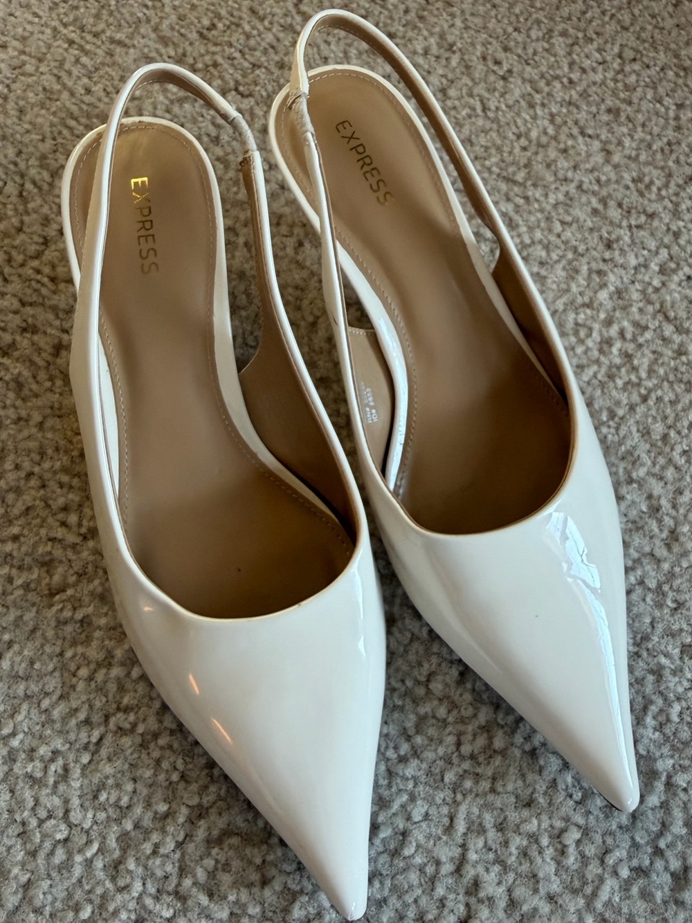 Express White Patent Pointed Slingback Heels